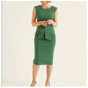 Boden Jessica Ponte Green Midi Dress with Bow Detail Womens Size 8